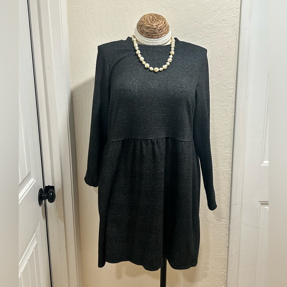 LOFT Black Long Sleeve Knit Babydoll Dress